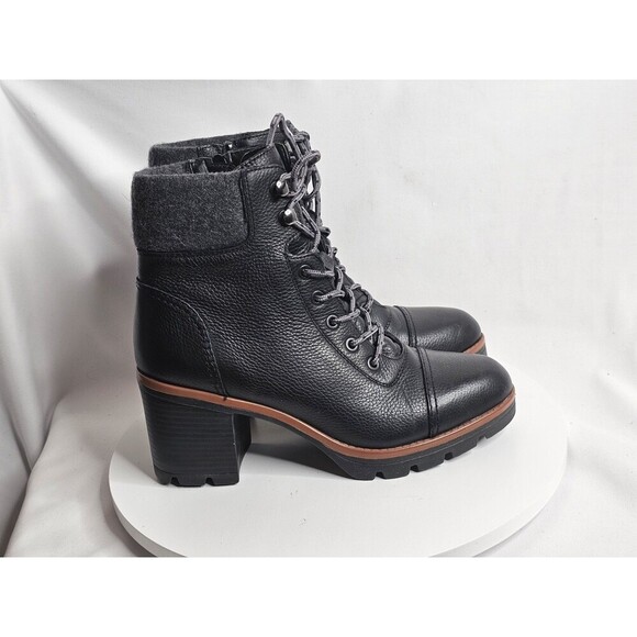 Naturalizer Varuna Black Leather Combat Lace Up Chunky Ankle Boots Women Sz 8.5 - Picture 2 of 8